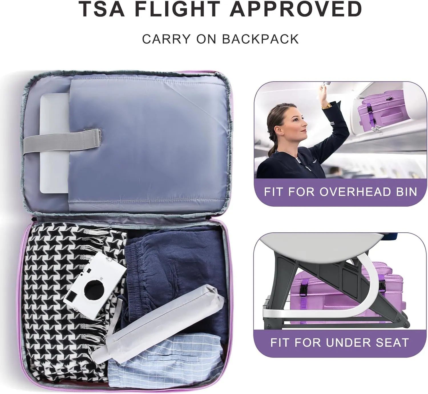Large Travel Backpack, Laptop Backpack for women, Expandable 52L Carry On Backpack, TSA Water Resistant Weekender 18.4 Inch Laptop Backpack, Anti Theft Business Computer Bag with USB Port, Purple