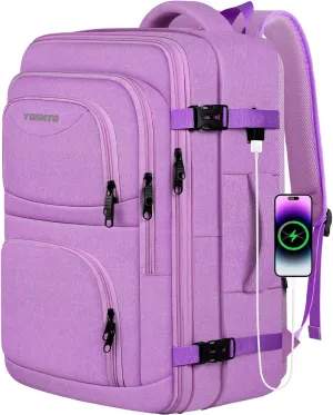 Large Travel Backpack, Laptop Backpack for women, Expandable 52L Carry On Backpack, TSA Water Resistant Weekender 18.4 Inch Laptop Backpack, Anti Theft Business Computer Bag with USB Port, Purple
