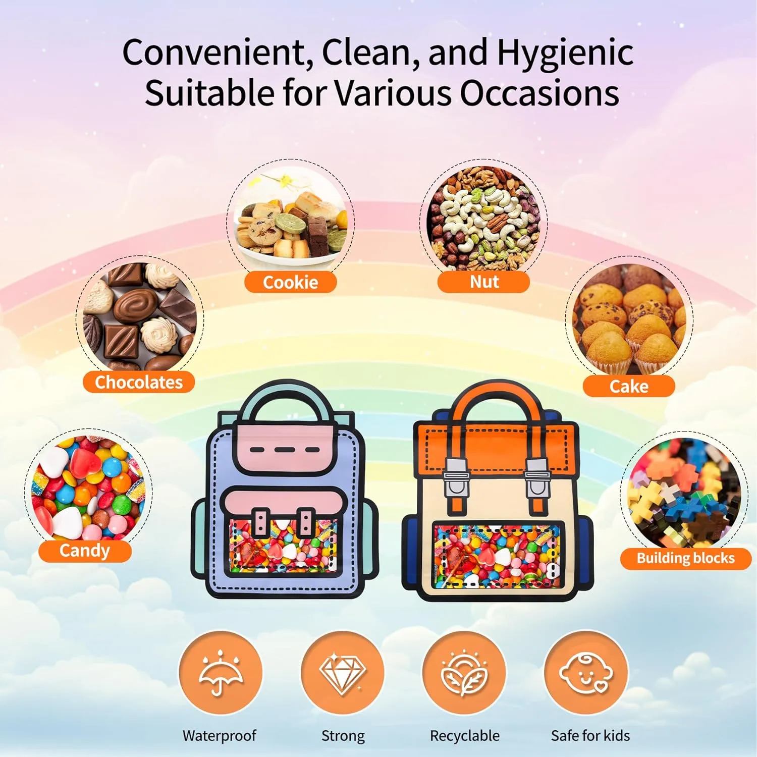 Lati Cute Goodie Kids Gift Bags - 20PCS Large Plastic Reusable Prefilled Goodie Bulk Party Favors Bags with Handles for Return Gift Kids Birthday,Snack,Candy,Party and Classroom Favorand Bags