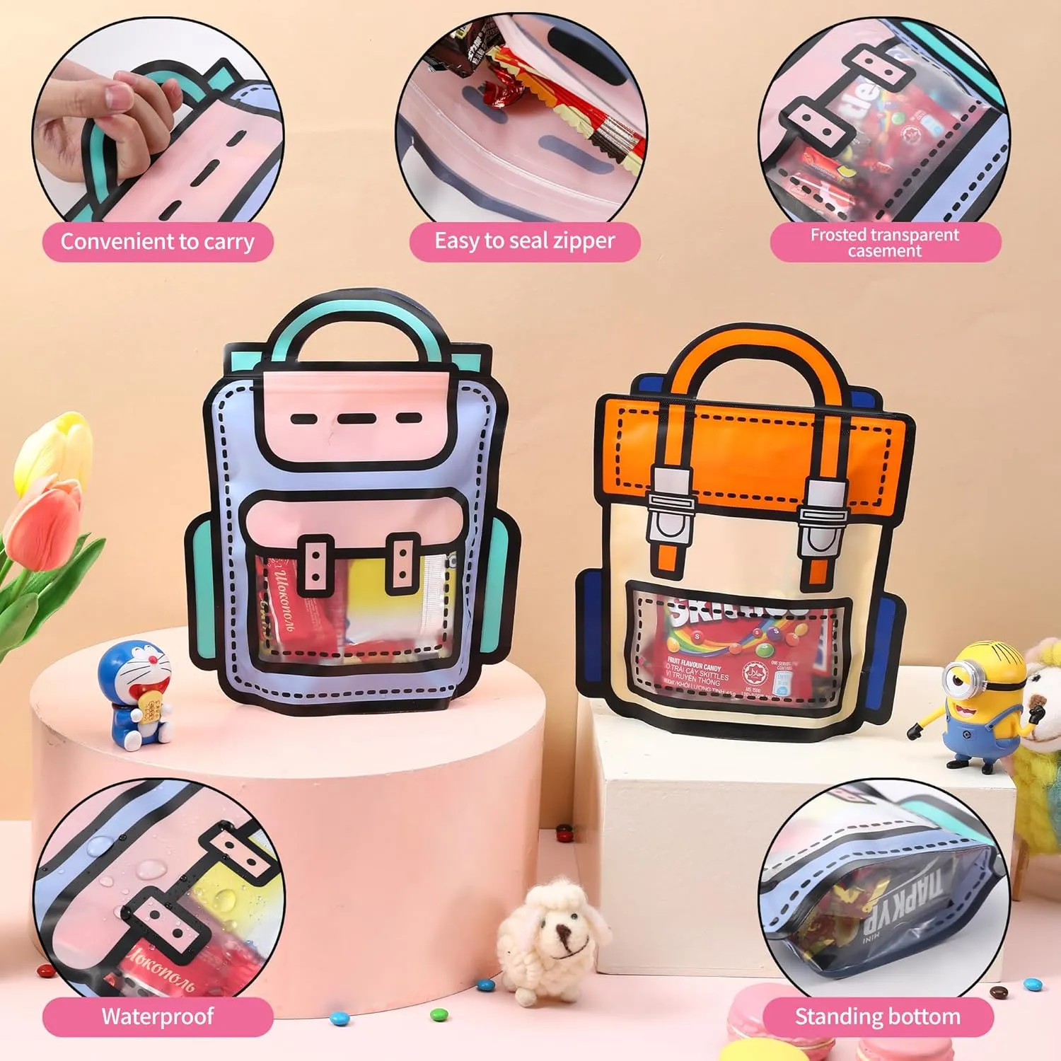Lati Cute Goodie Kids Gift Bags - 20PCS Large Plastic Reusable Prefilled Goodie Bulk Party Favors Bags with Handles for Return Gift Kids Birthday,Snack,Candy,Party and Classroom Favorand Bags