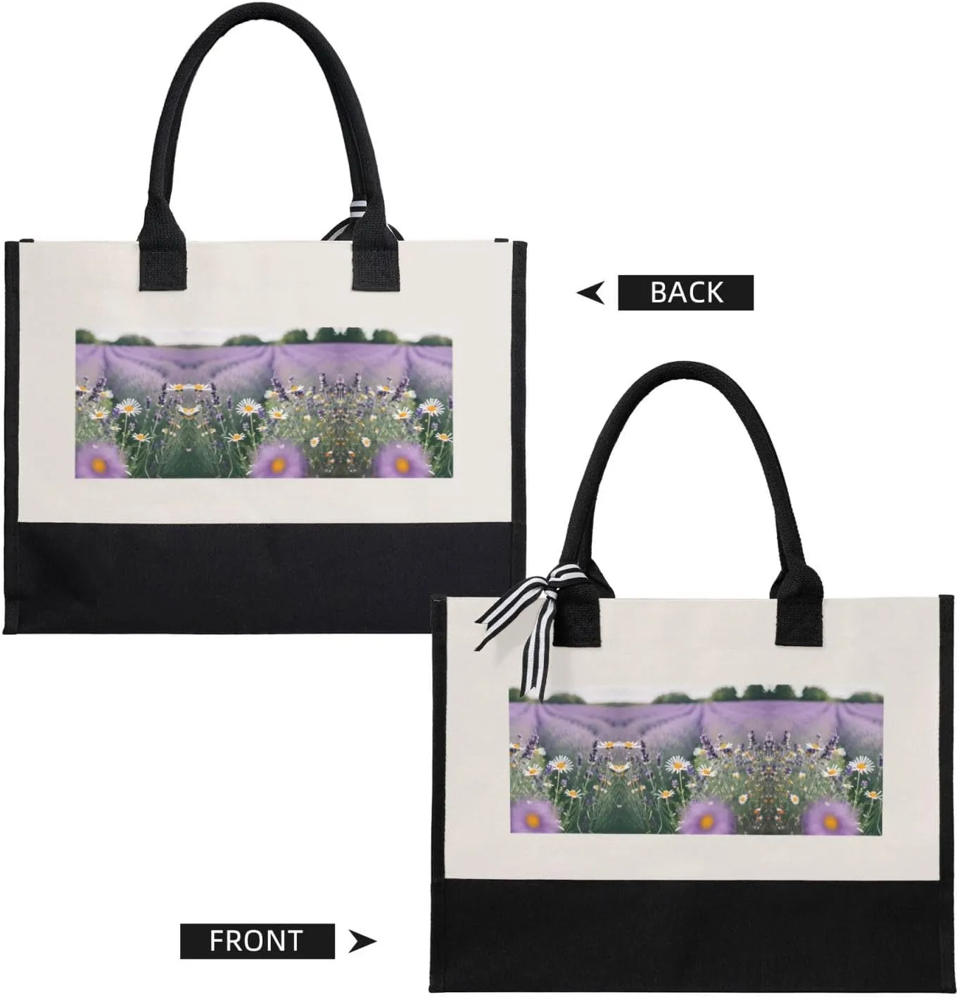 Lavender And Daisies Christmas Tote Bags With Handles Canvas Reusable Gift Bag For Women Shopping Holiday Travel