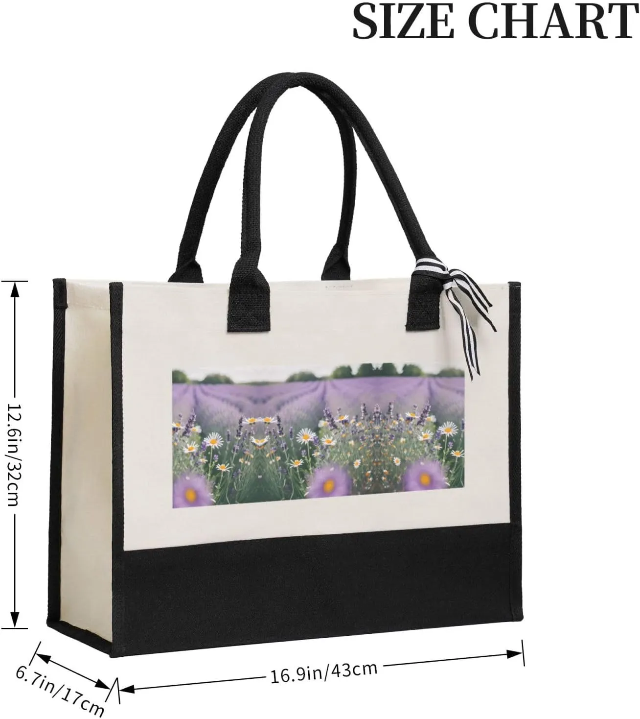 Lavender And Daisies Christmas Tote Bags With Handles Canvas Reusable Gift Bag For Women Shopping Holiday Travel