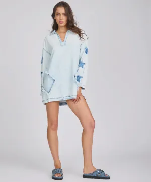 Le Captain Star Pullover Denim Shirt Dress - Depeche Blue