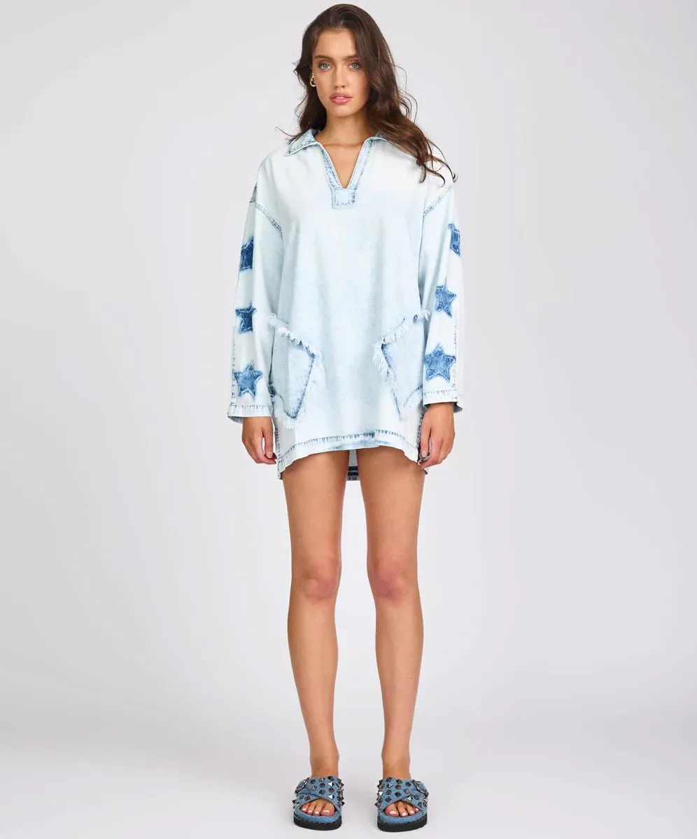 Le Captain Star Pullover Denim Shirt Dress - Depeche Blue