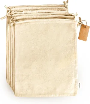 LEAFICO Cotton Storage Bags  X-Large 14x17 Inch (6-Pack)  Reusable Muslin Bags with Drawstrings  Biodegradable Canvas Fabric Sacks  Perfect for Bread, Bulk Produce, Potatoes, Onions, Shoes