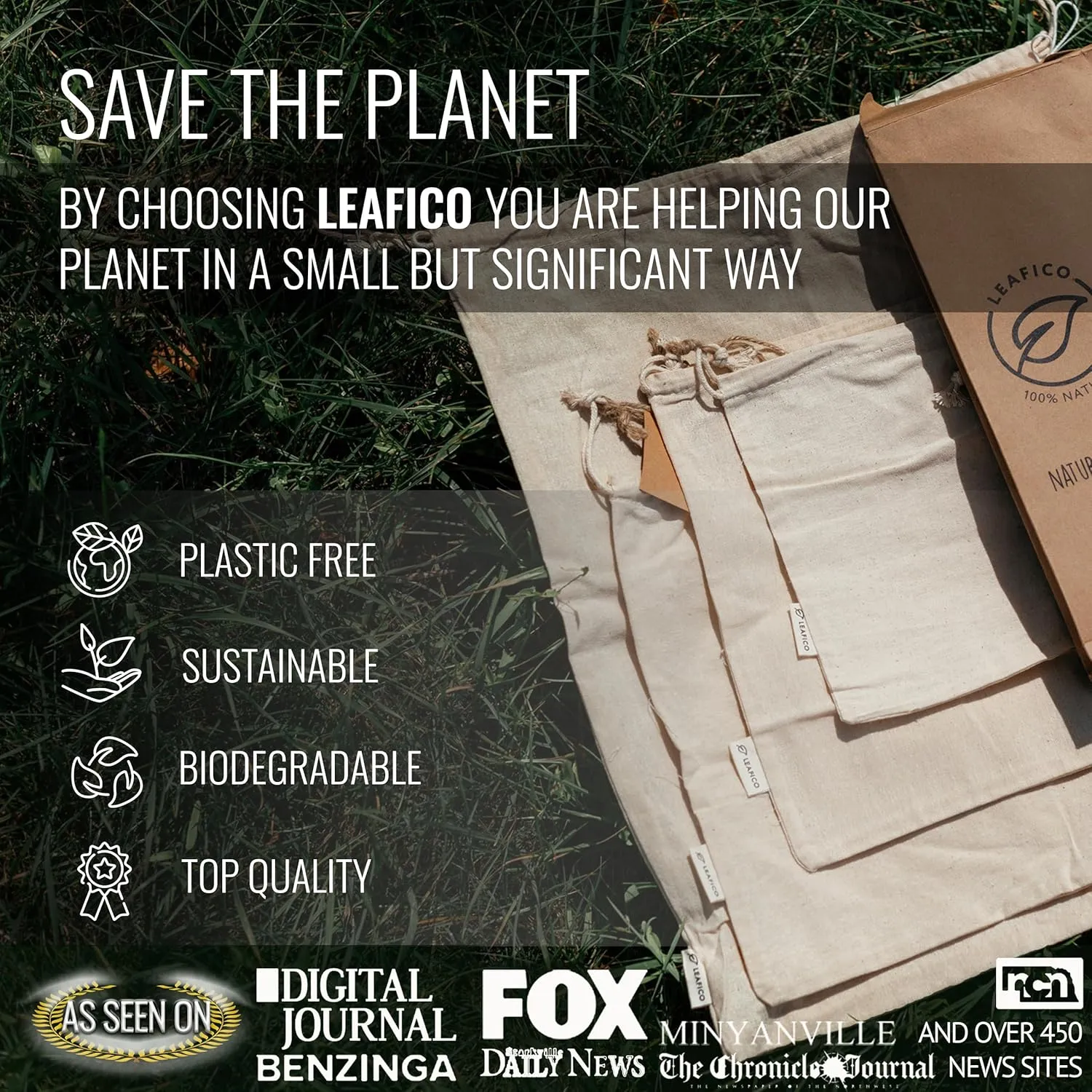 LEAFICO Cotton Storage Bags  X-Large 14x17 Inch (6-Pack)  Reusable Muslin Bags with Drawstrings  Biodegradable Canvas Fabric Sacks  Perfect for Bread, Bulk Produce, Potatoes, Onions, Shoes
