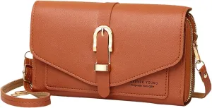 Leather Handbags Fashion Classic Women's Mobile Phone Bag Button Hood One Shoulder Double Layer Wallet Crossbody