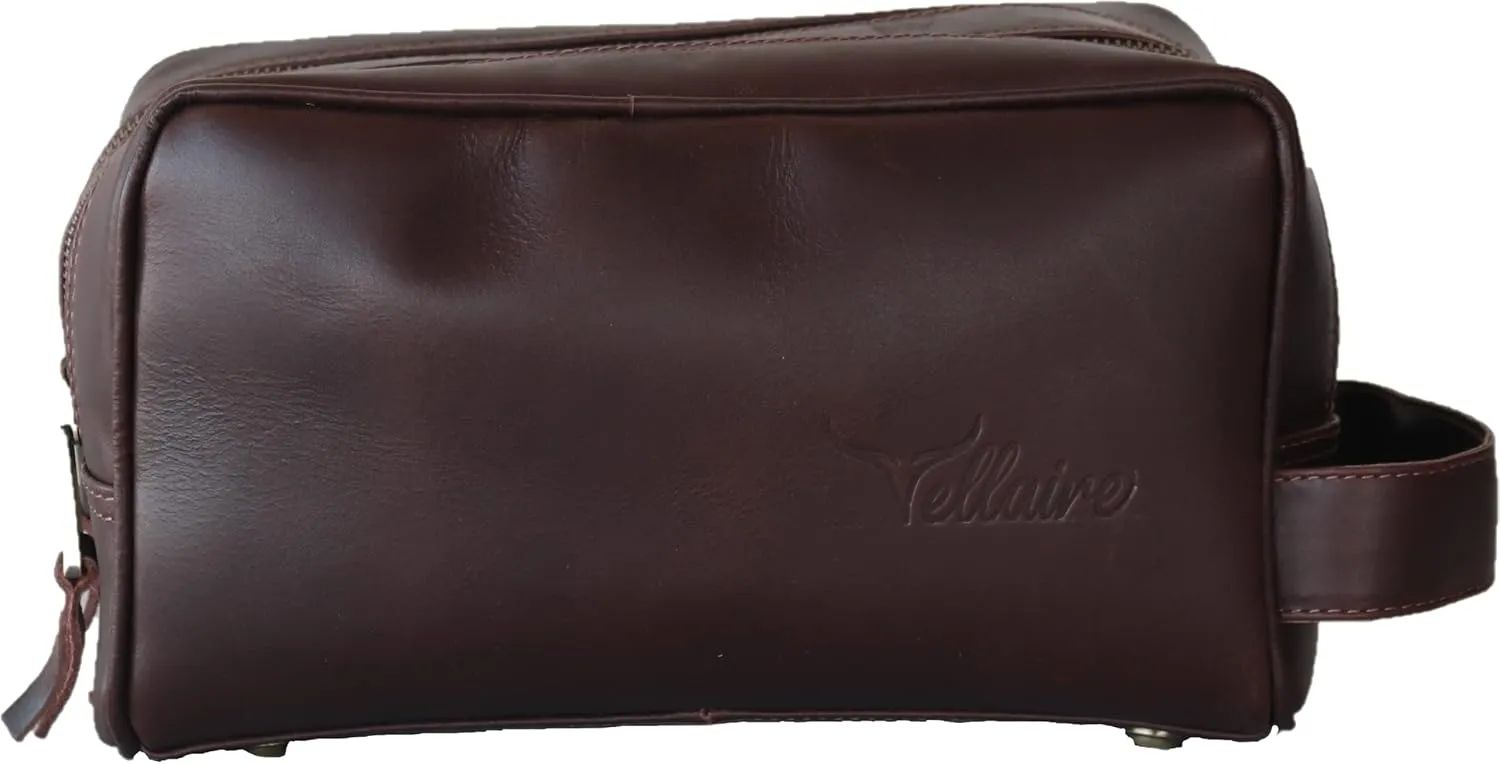 Leather Toiletry Bag for Men, Double Section Toiletry Bag (3 Dark Brown)