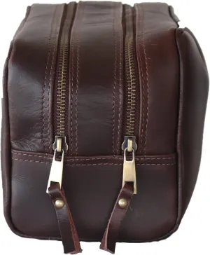 Leather Toiletry Bag for Men, Double Section Toiletry Bag (3 Dark Brown)