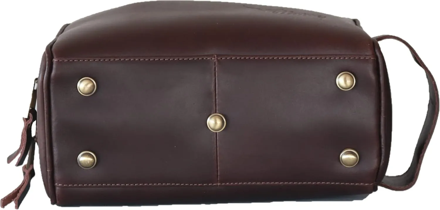 Leather Toiletry Bag for Men, Double Section Toiletry Bag (3 Dark Brown)