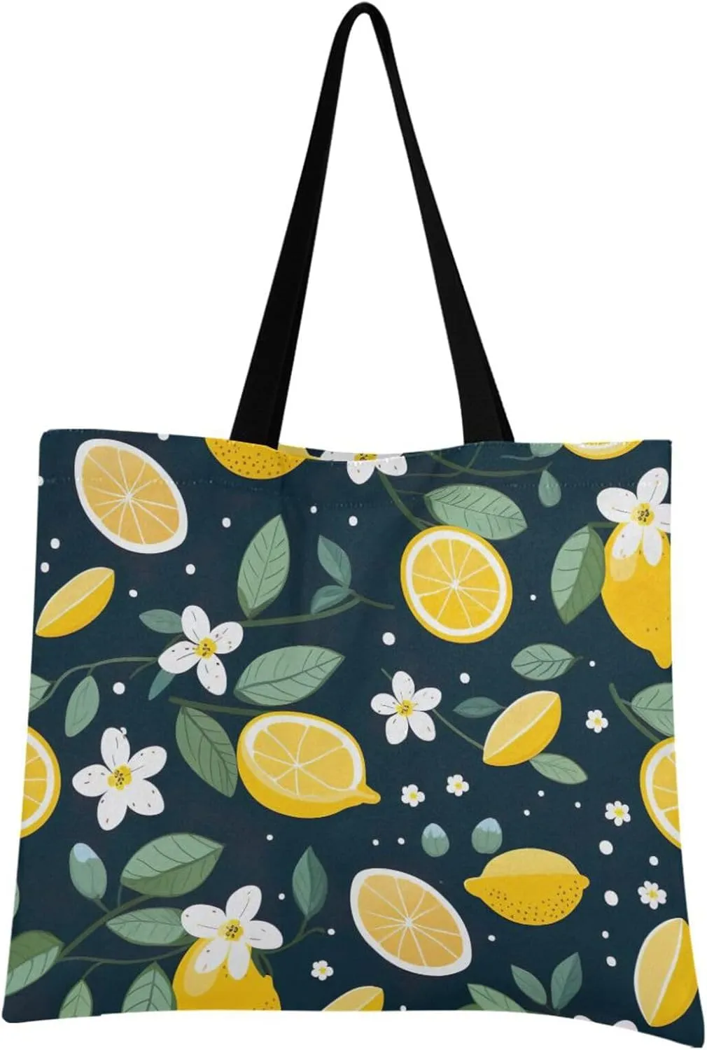 Lemon Flower Summer Tote Bag for Women Canvas Shoulder Handbags Reusable Grocery Bags Large Purse with Inner Pocket 214a9426