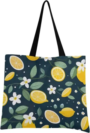 Lemon Flower Summer Tote Bag for Women Canvas Shoulder Handbags Reusable Grocery Bags Large Purse with Inner Pocket 214a9426