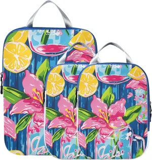 Lily Pulitzer Mason Jars Compression Packing Cubes for Travel Packing Organizers Backpack 3 Pack Luggage Travel Essentials Carry Must Haves Waterproof Suitcase Storage Bags