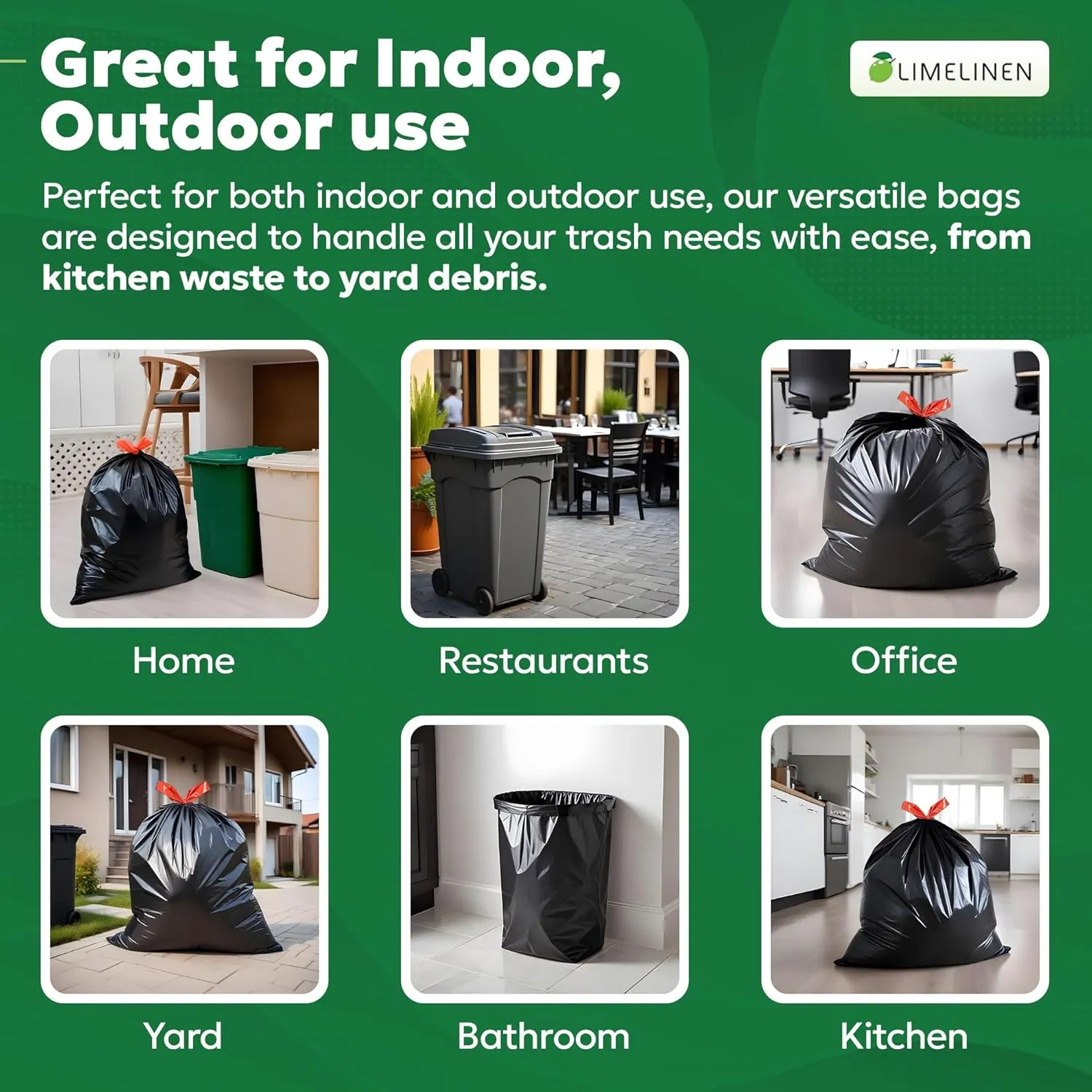 LIMELINEN 30 Gallon Garbage Trash Bags, 100 Count, 1.2 mil Extra Thick Trash Bags with Drawstring Closure, Leak and Odor-Resistant Large Plastic Bags For Office, Home, Hospital, Big Waste Binst