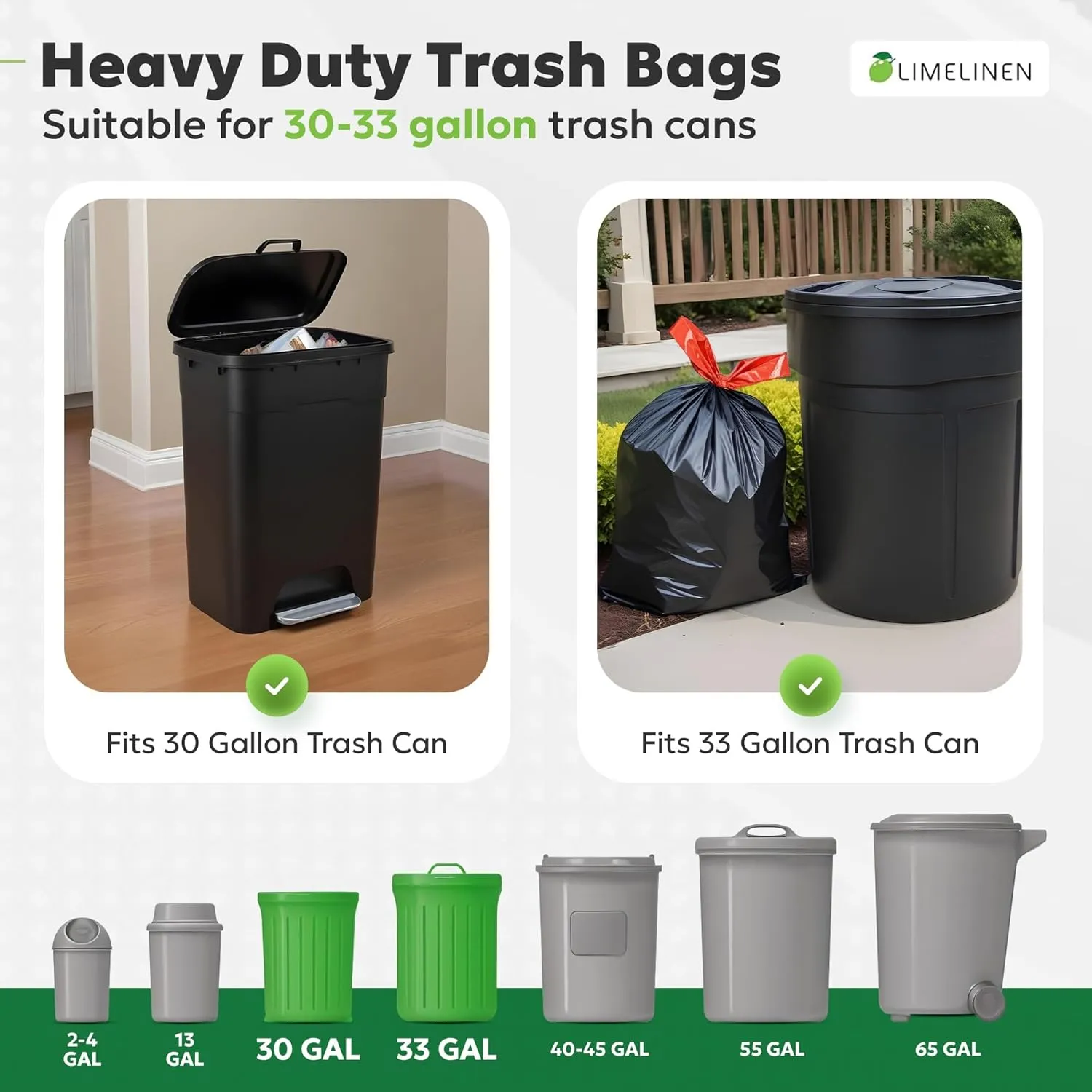LIMELINEN 30 Gallon Garbage Trash Bags, 100 Count, 1.2 mil Extra Thick Trash Bags with Drawstring Closure, Leak and Odor-Resistant Large Plastic Bags For Office, Home, Hospital, Big Waste Binst