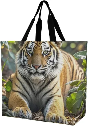 Lion Sticks Out Tongue Beach Bag Reusable Tote Bag Foldable Grocery Bags Women Shopping Bags for Daily Essentials