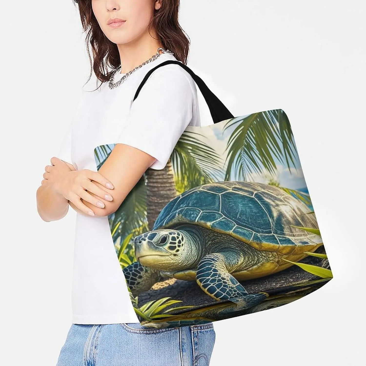 Lion Sticks Out Tongue Beach Bag Reusable Tote Bag Foldable Grocery Bags Women Shopping Bags for Daily Essentials