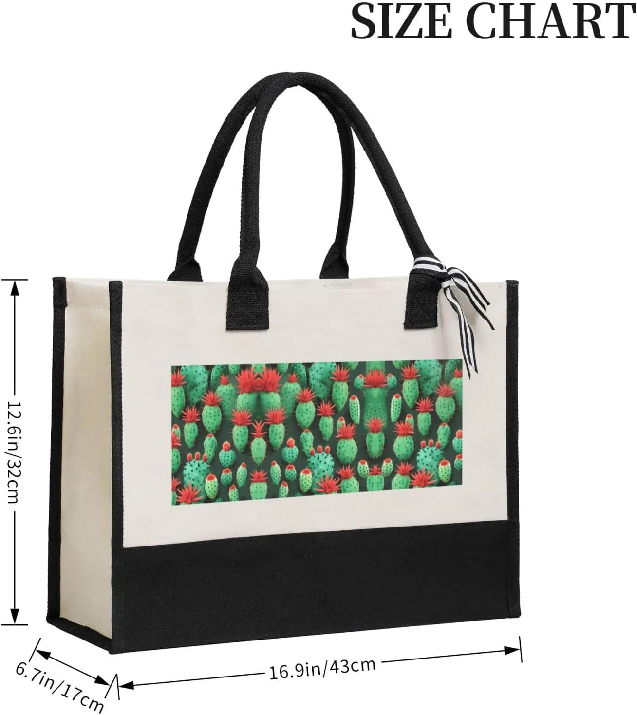 Many Small Cactus Art Christmas Tote Bags With Handles Canvas Reusable Gift Bag For Women Shopping Holiday Travel