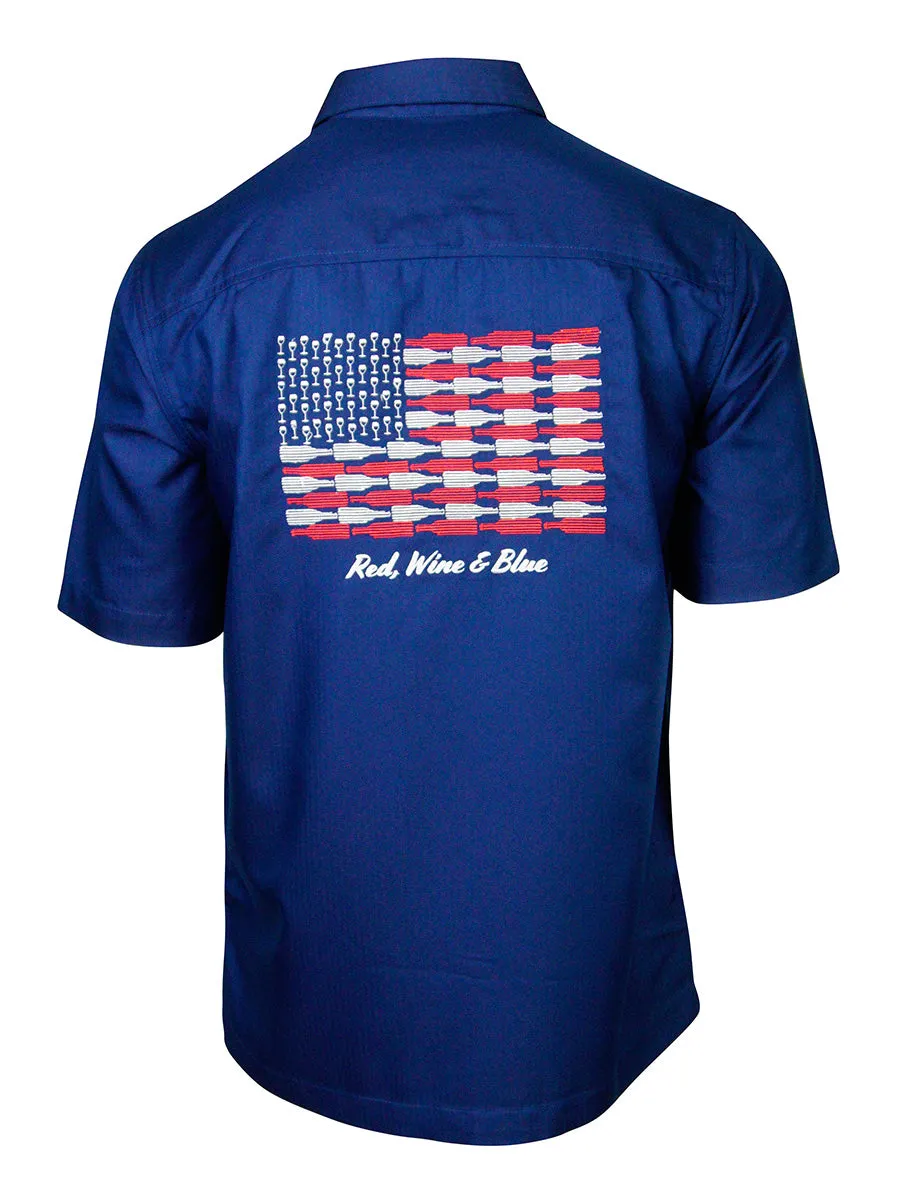 Men's Hawaiian Embroidery Shirt - Red, Wine & Blue
