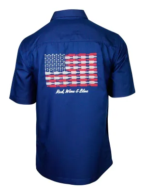 Men's Hawaiian Embroidery Shirt - Red, Wine & Blue