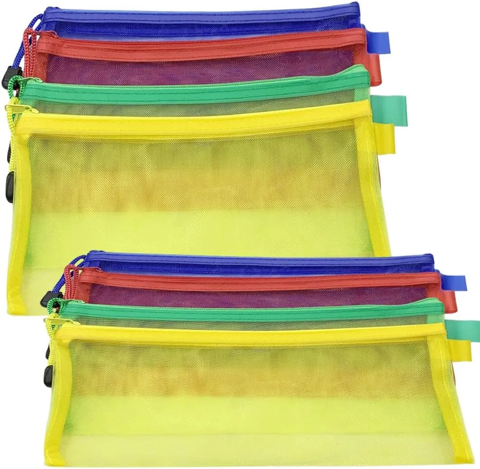 Mesh Cosmetic Bag with Zipper 8Pcs Multipurpose Nylon Mesh Makeup Bags Portable Travel Organizing Pouch Toiletries Makeup Pouches for Home Office Travel Accessories (A5X4pcs, A6X4pcs)
