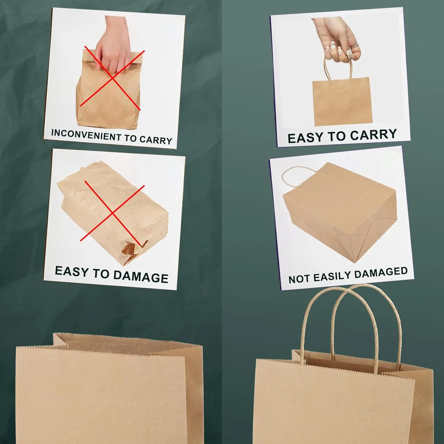 METRONIC Paper Gift Bags 5.25x3.75x8 50Pcs, Christmas Gift Wrap Bags with Handles, Brown Kraft Paper Bags for Small Business, Heavy Duty Bulk Paper Bags for Birthday Party Favors, Shopping, Retail,