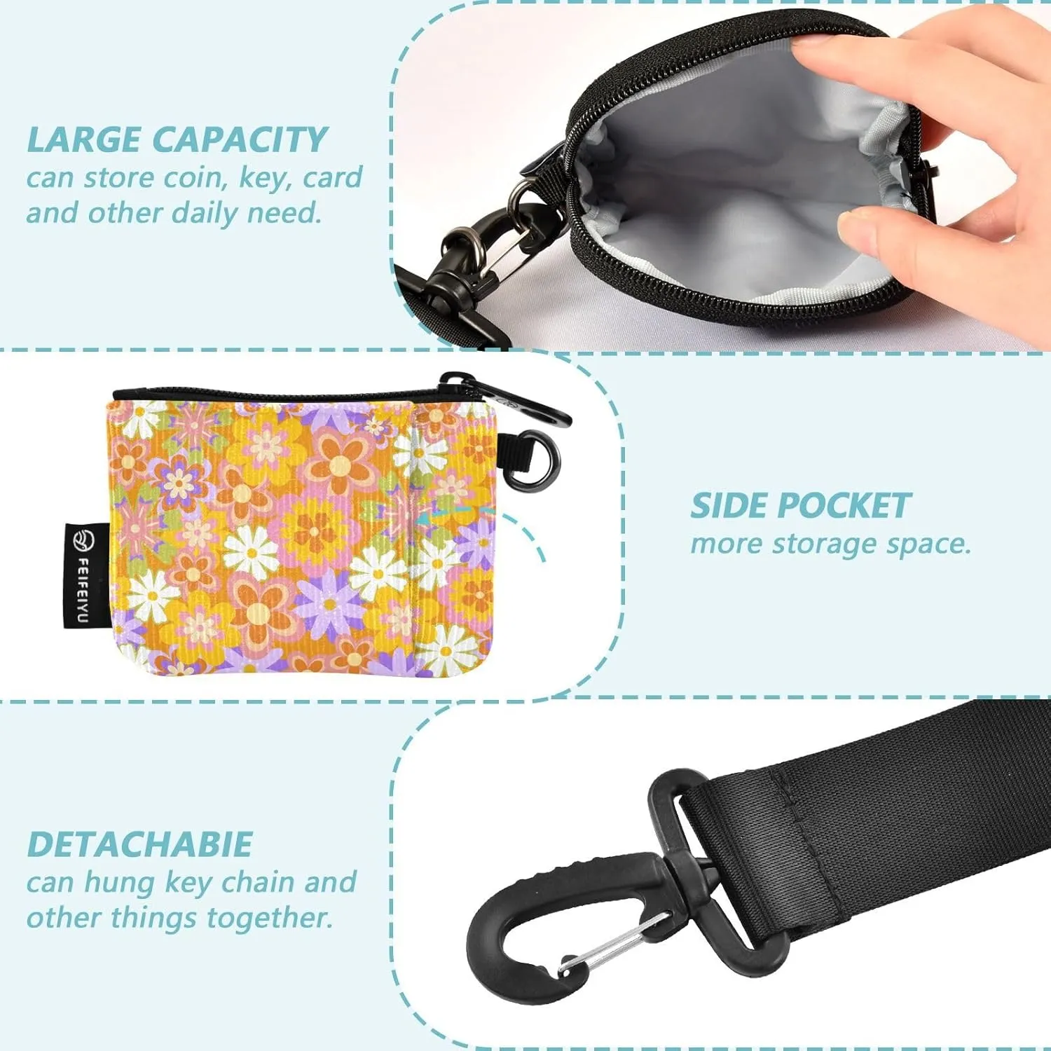 Mini Around Wristlet Keychain Dual Pouch Wallets for Women's Mini Coin Purse Pouch Pattern 3