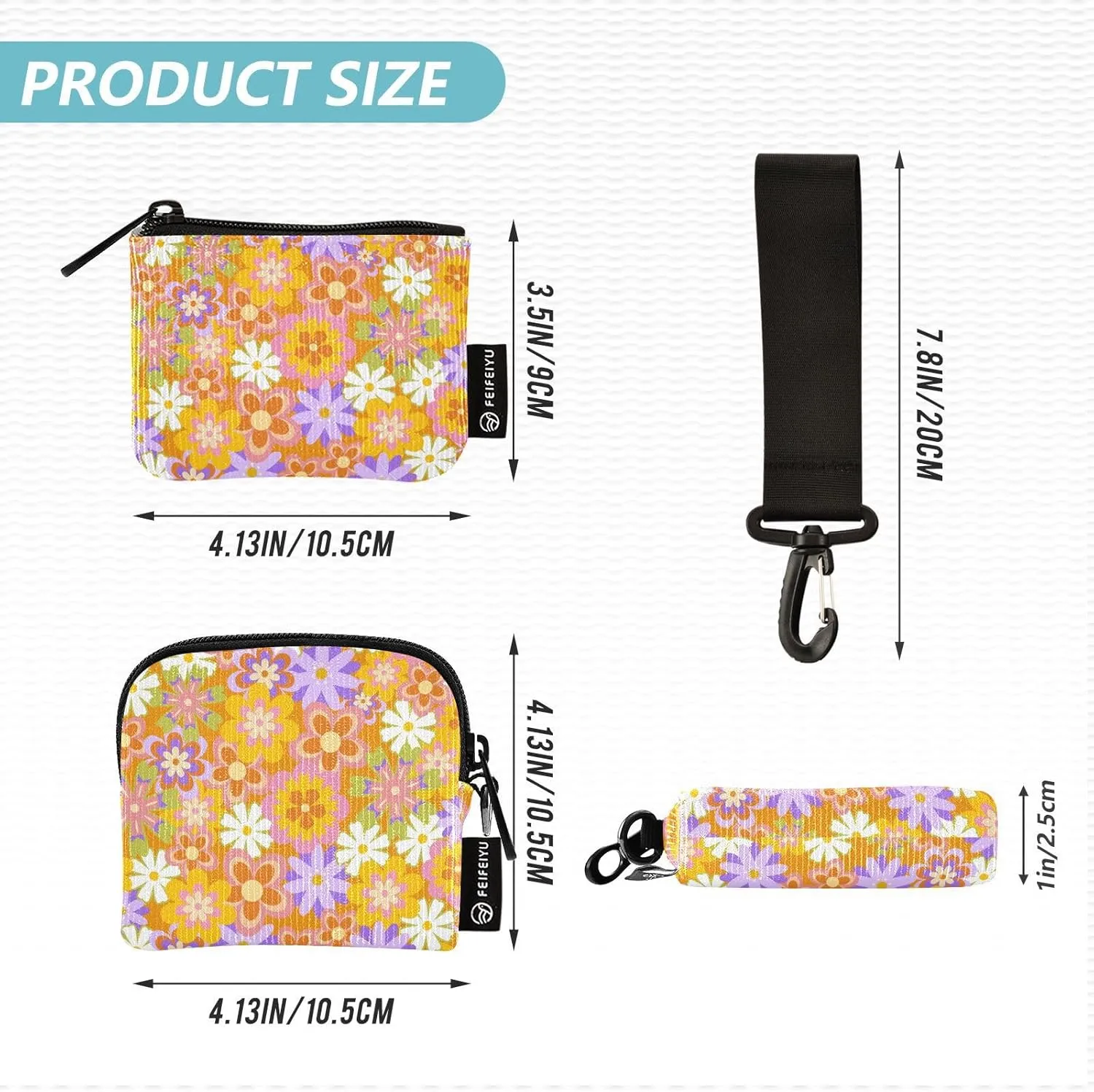 Mini Around Wristlet Keychain Dual Pouch Wallets for Women's Mini Coin Purse Pouch Pattern 3
