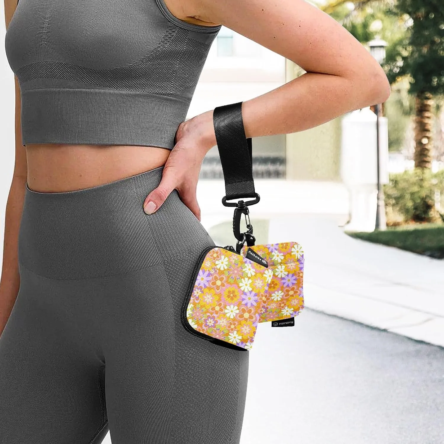 Mini Around Wristlet Keychain Dual Pouch Wallets for Women's Mini Coin Purse Pouch Pattern 3