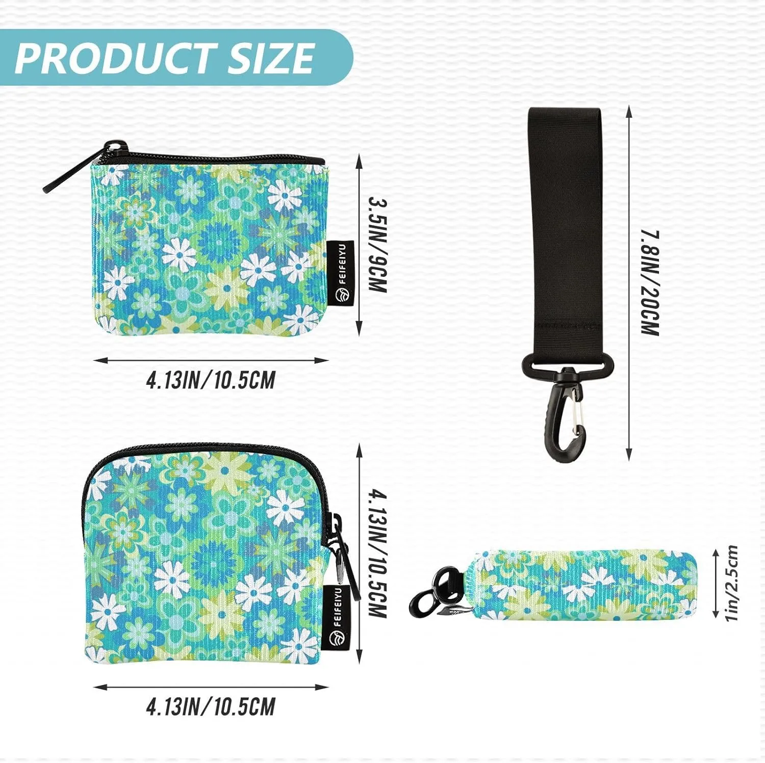 Mini Around Wristlet Keychain Dual Pouch Wallets for Women's Mini Coin Purse Pouch Pattern 4