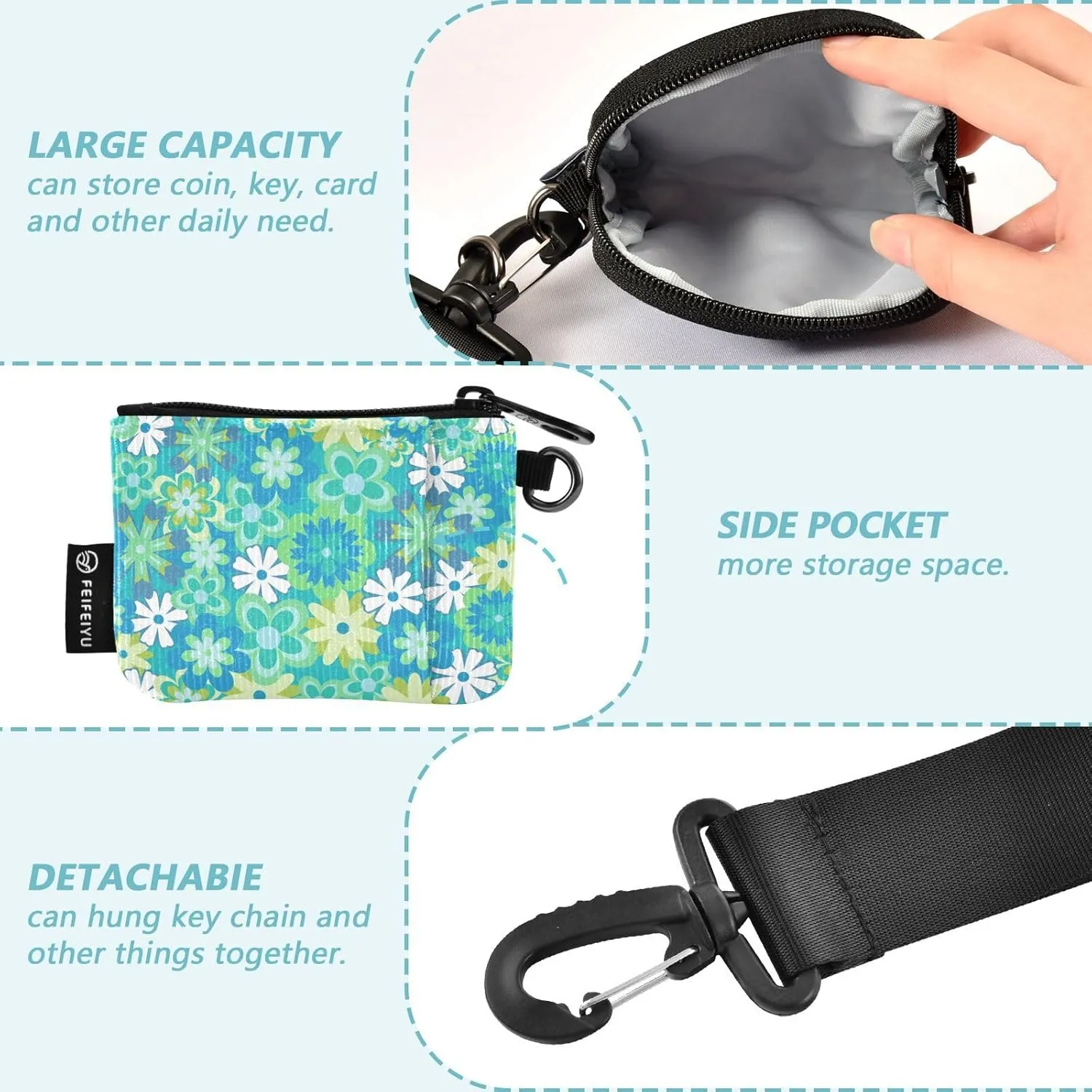 Mini Around Wristlet Keychain Dual Pouch Wallets for Women's Mini Coin Purse Pouch Pattern 4