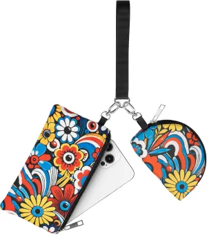 Mini Zip Around Keychain Wristlet Wallet  Large Capacity Dual Pouch Detachable Coin Purse with Keychain, Fits Phone