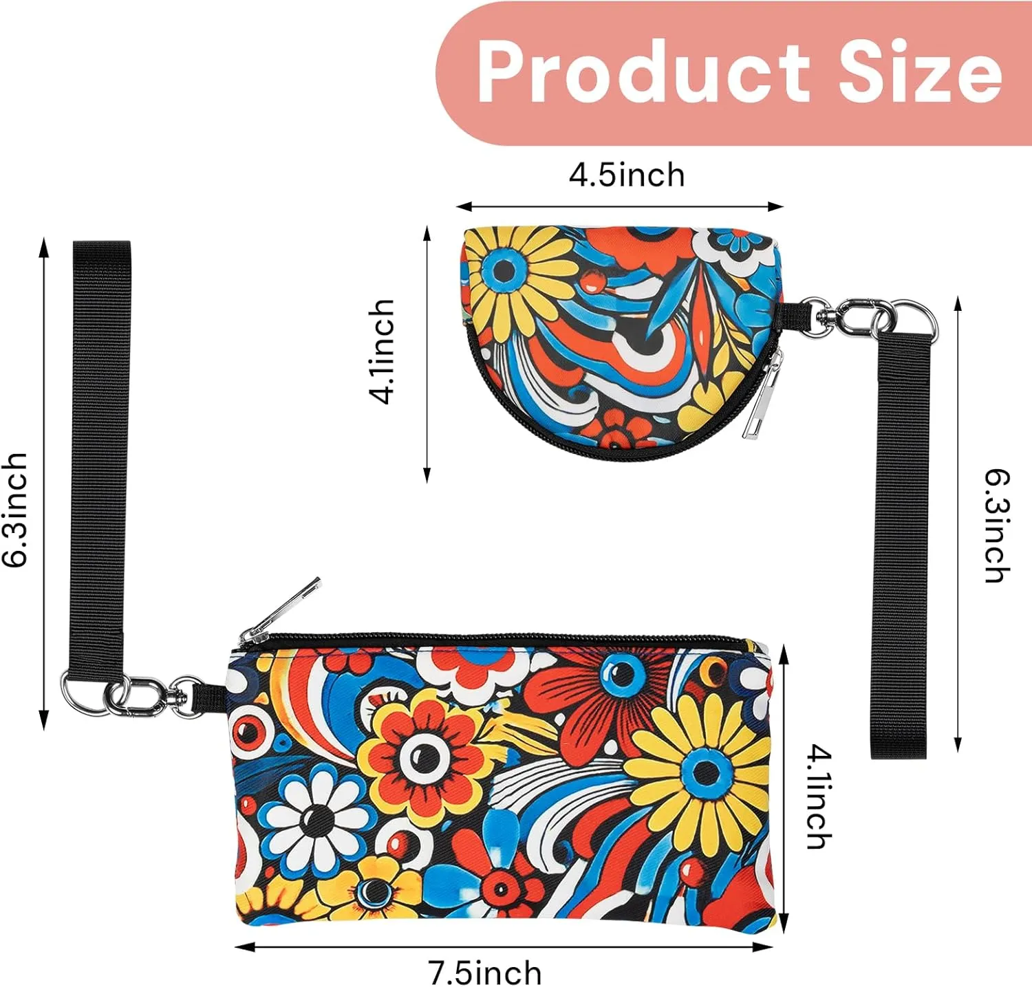 Mini Zip Around Keychain Wristlet Wallet  Large Capacity Dual Pouch Detachable Coin Purse with Keychain, Fits Phone