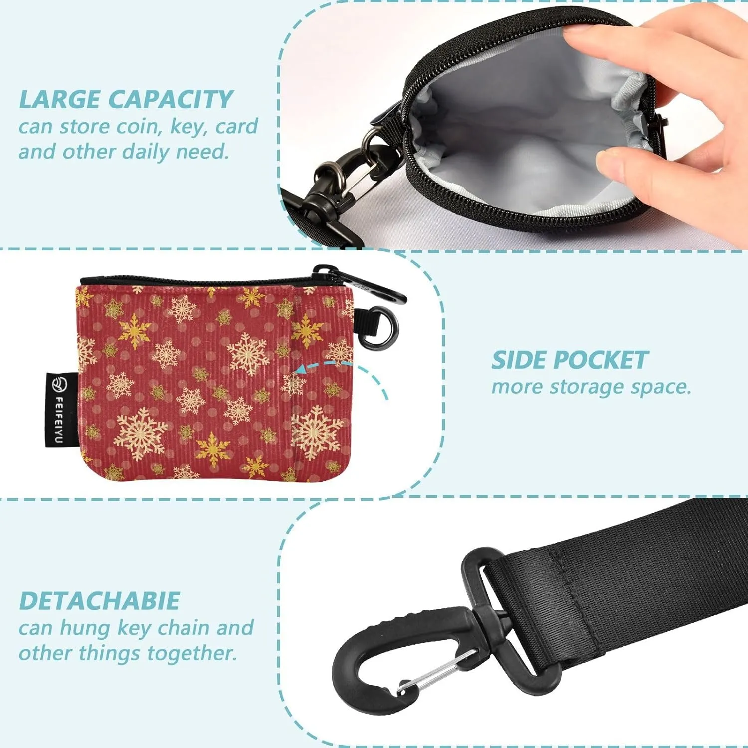 Mini Zip Around Wristlet Wallet Detachable Women Dual Pouch Card Cases Portable Zipper Cash Coin Purse Keychain,pattern 2