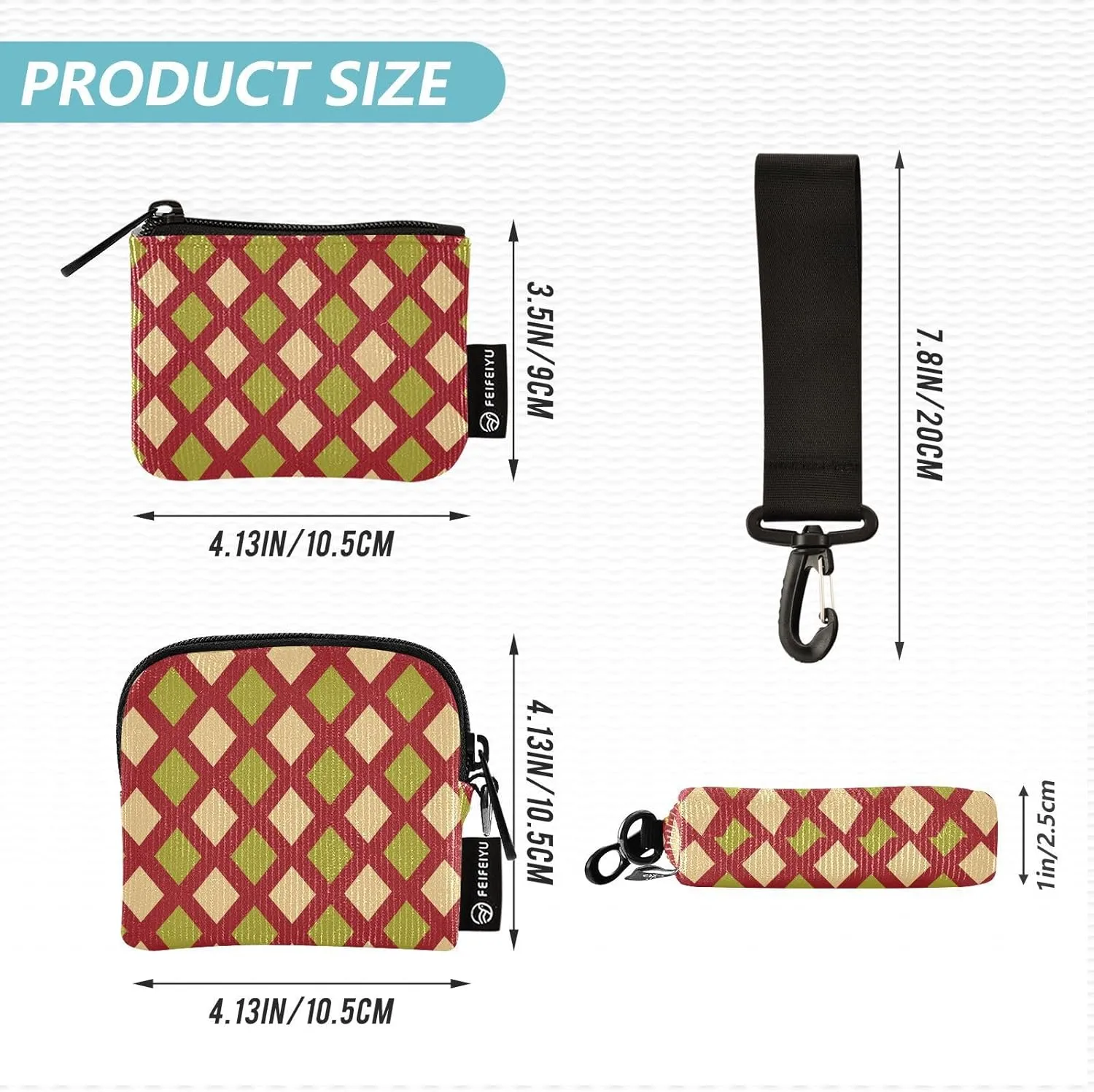 Mini Zip Around Wristlet Wallet Detachable Women Dual Pouch Card Cases Portable Zipper Cash Coin Purse Keychain,pattern 4