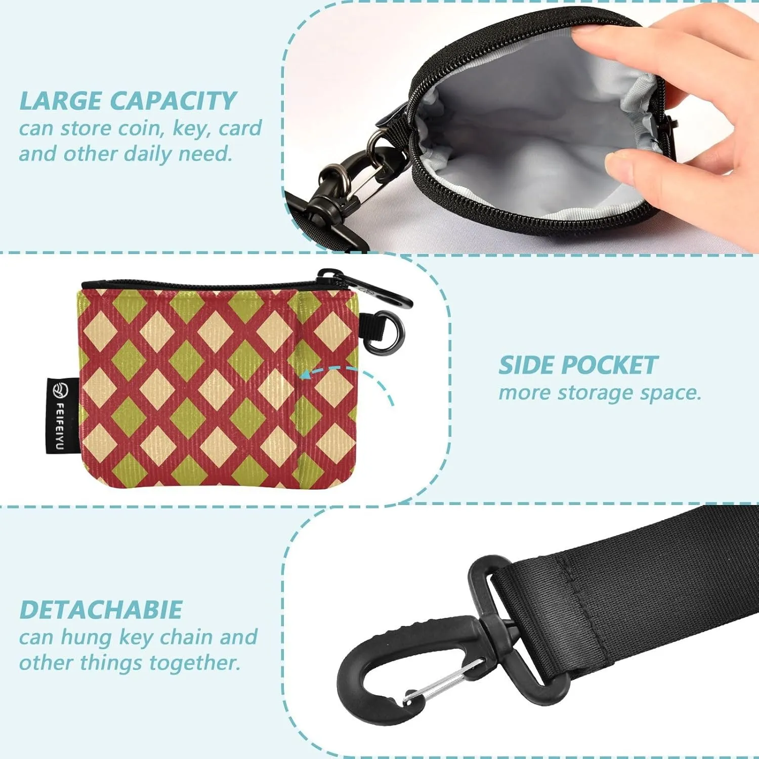 Mini Zip Around Wristlet Wallet Detachable Women Dual Pouch Card Cases Portable Zipper Cash Coin Purse Keychain,pattern 4