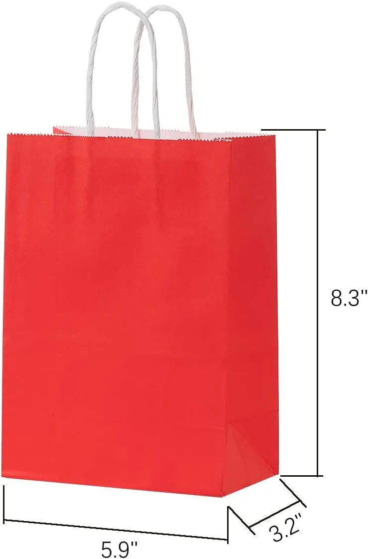 MISU Paper Bags Party Favor Bags Kraft Paper Gift Bags with Handle, Small, 8.3x5.9x3.2 Inches, 16-Pack (Red, Blue, Yellow, Green)