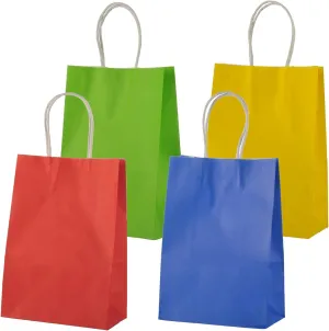 MISU Paper Bags Party Favor Bags Kraft Paper Gift Bags with Handle, Small, 8.3x5.9x3.2 Inches, 16-Pack (Red, Blue, Yellow, Green)