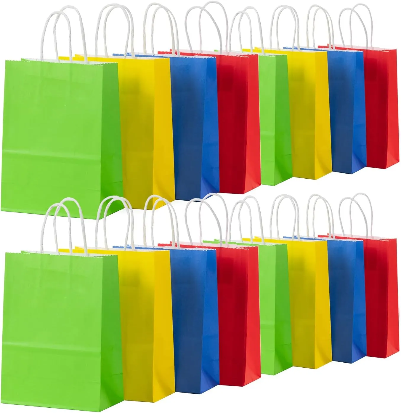 MISU Paper Bags Party Favor Bags Kraft Paper Gift Bags with Handle, Small, 8.3x5.9x3.2 Inches, 16-Pack (Red, Blue, Yellow, Green)