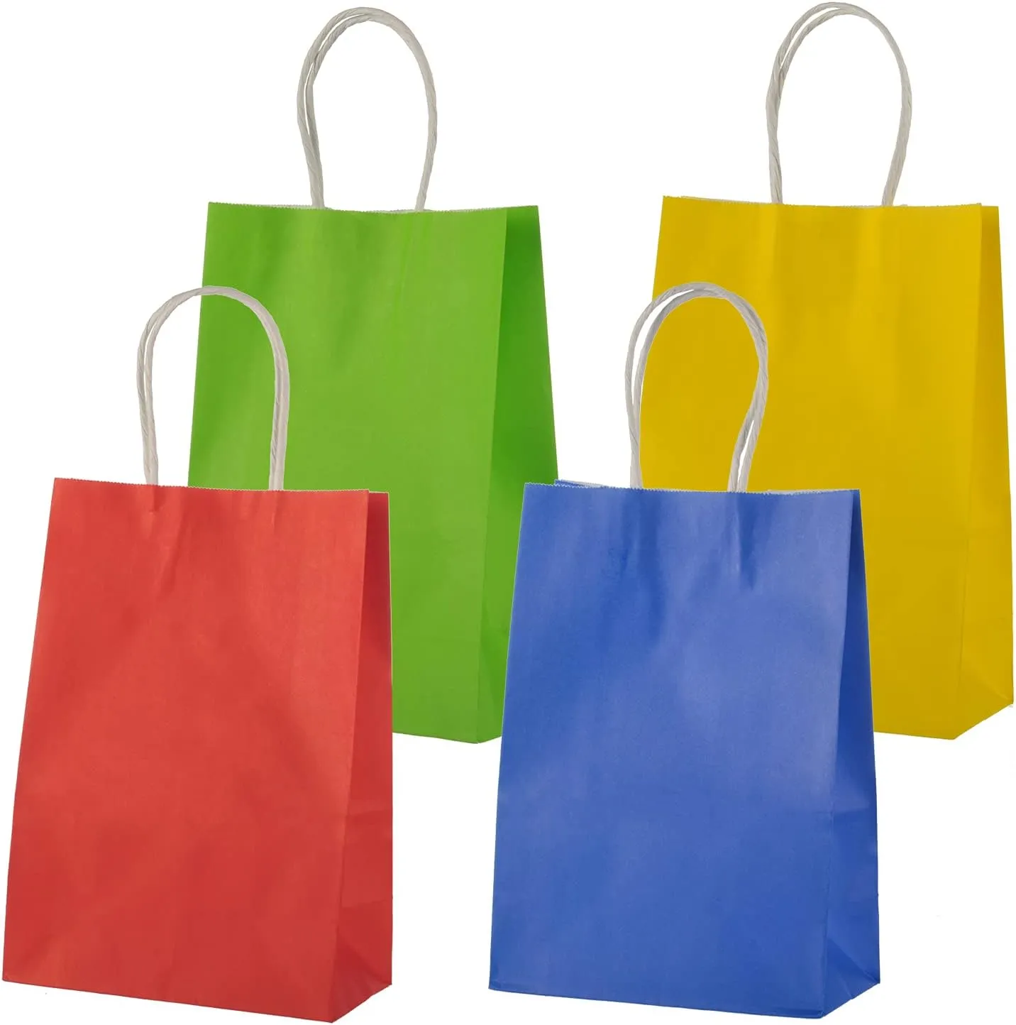 MISU Paper Bags Party Favor Bags Kraft Paper Gift Bags with Handle, Small, 8.3x5.9x3.2 Inches, 16-Pack (Red, Blue, Yellow, Green)