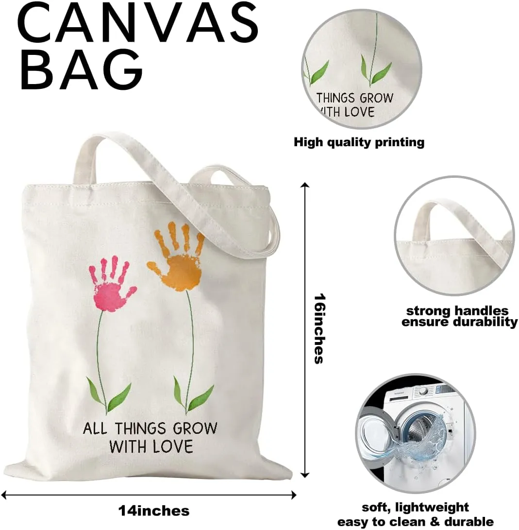Mother's Day Mom Gifts for Mom Appreciation Thank You Teacher Gifts Handprint Diy Kit Canvas Tote Bags