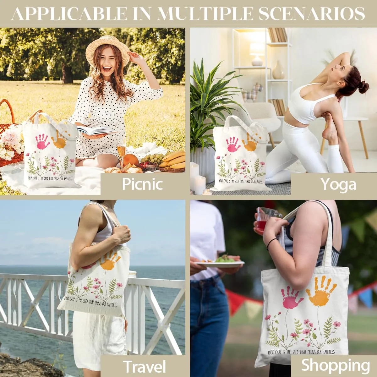 Mother's Day Mom Gifts for Mom Appreciation Thank You Teacher Gifts Handprint Diy Kit Canvas Tote Bags