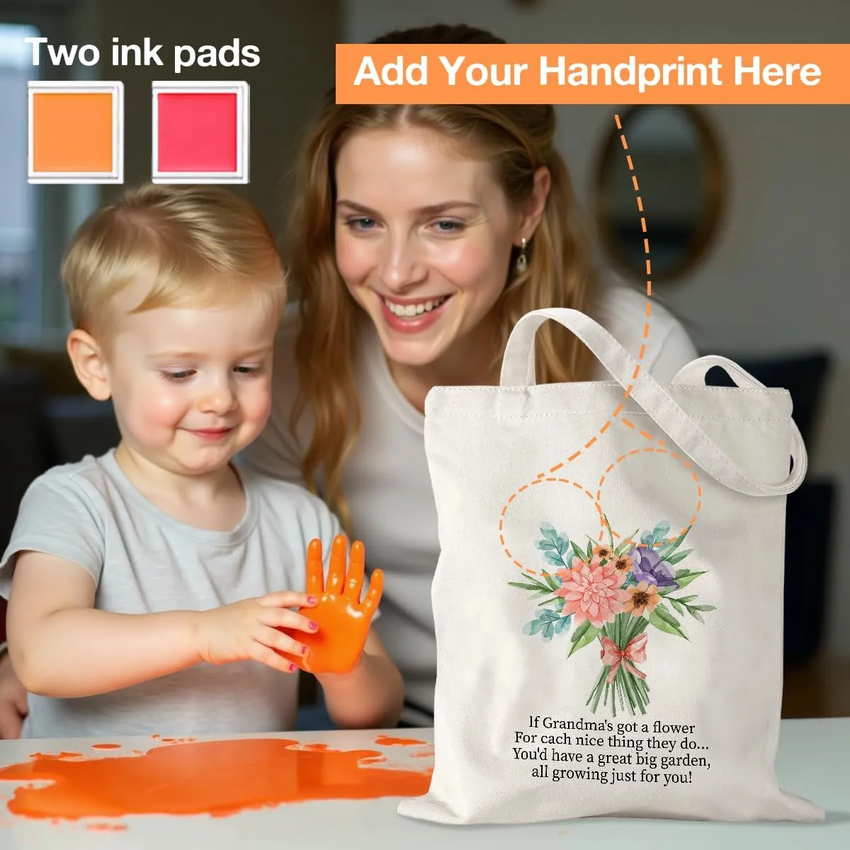 Mother's Day Mom Gifts for Mom Appreciation Thank You Teacher Gifts Handprint Diy Kit Canvas Tote Bags