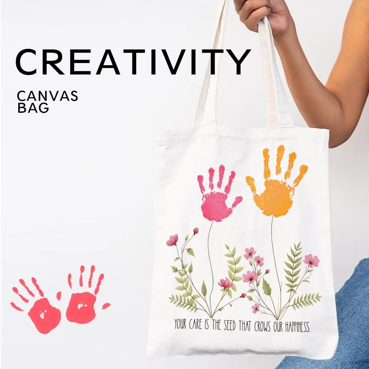 Mother's Day Mom Gifts for Mom Appreciation Thank You Teacher Gifts Handprint Diy Kit Canvas Tote Bags