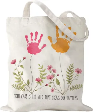 Mother's Day Mom Gifts for Mom Appreciation Thank You Teacher Gifts Handprint Diy Kit Canvas Tote Bags