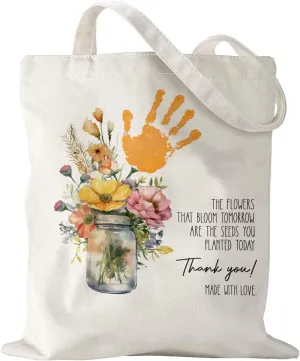 Mother's Day Mom Gifts for Mom Appreciation Thank You Teacher Gifts Handprint Diy Kit Canvas Tote Bags