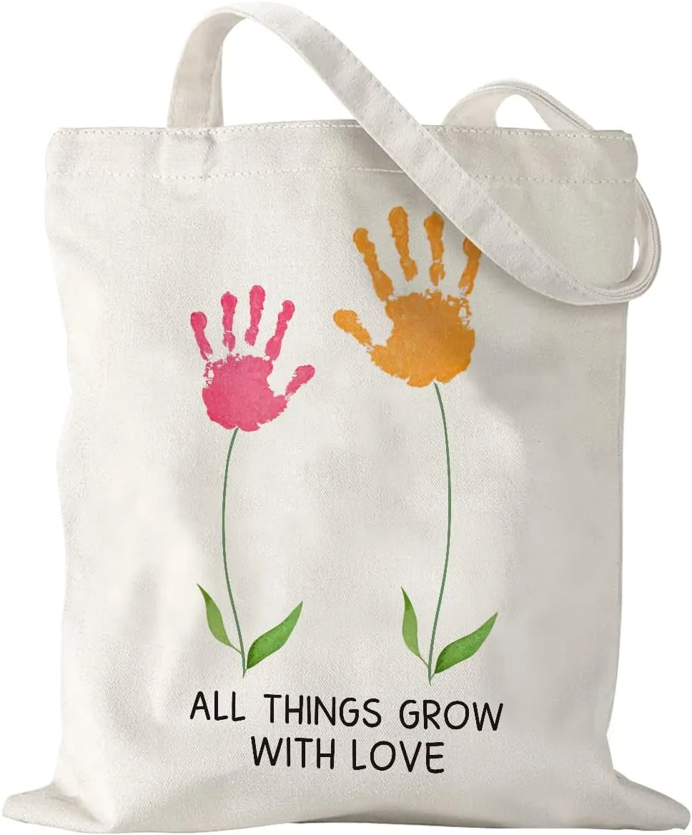 Mother's Day Mom Gifts for Mom Appreciation Thank You Teacher Gifts Handprint Diy Kit Canvas Tote Bags