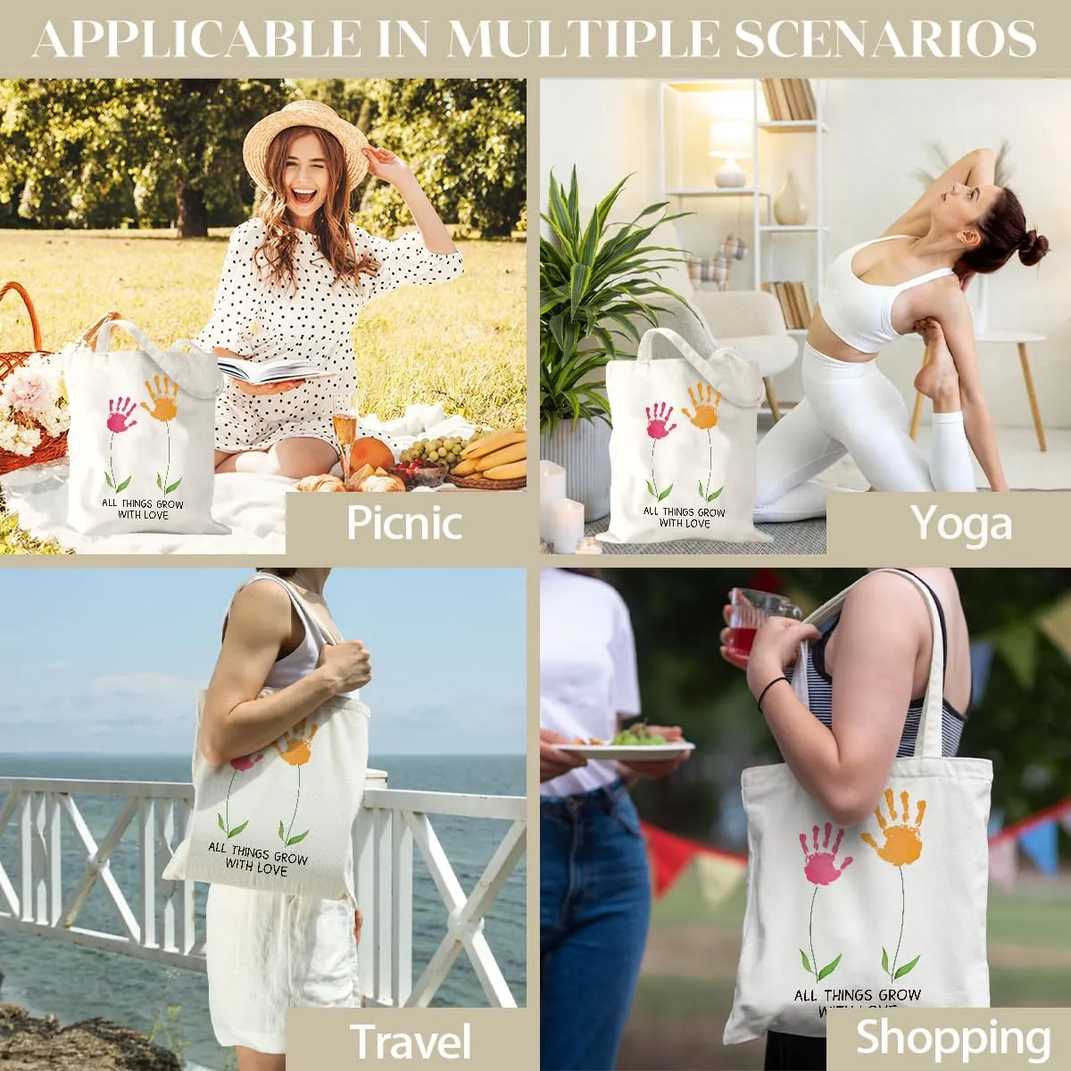 Mother's Day Mom Gifts for Mom Appreciation Thank You Teacher Gifts Handprint Diy Kit Canvas Tote Bags