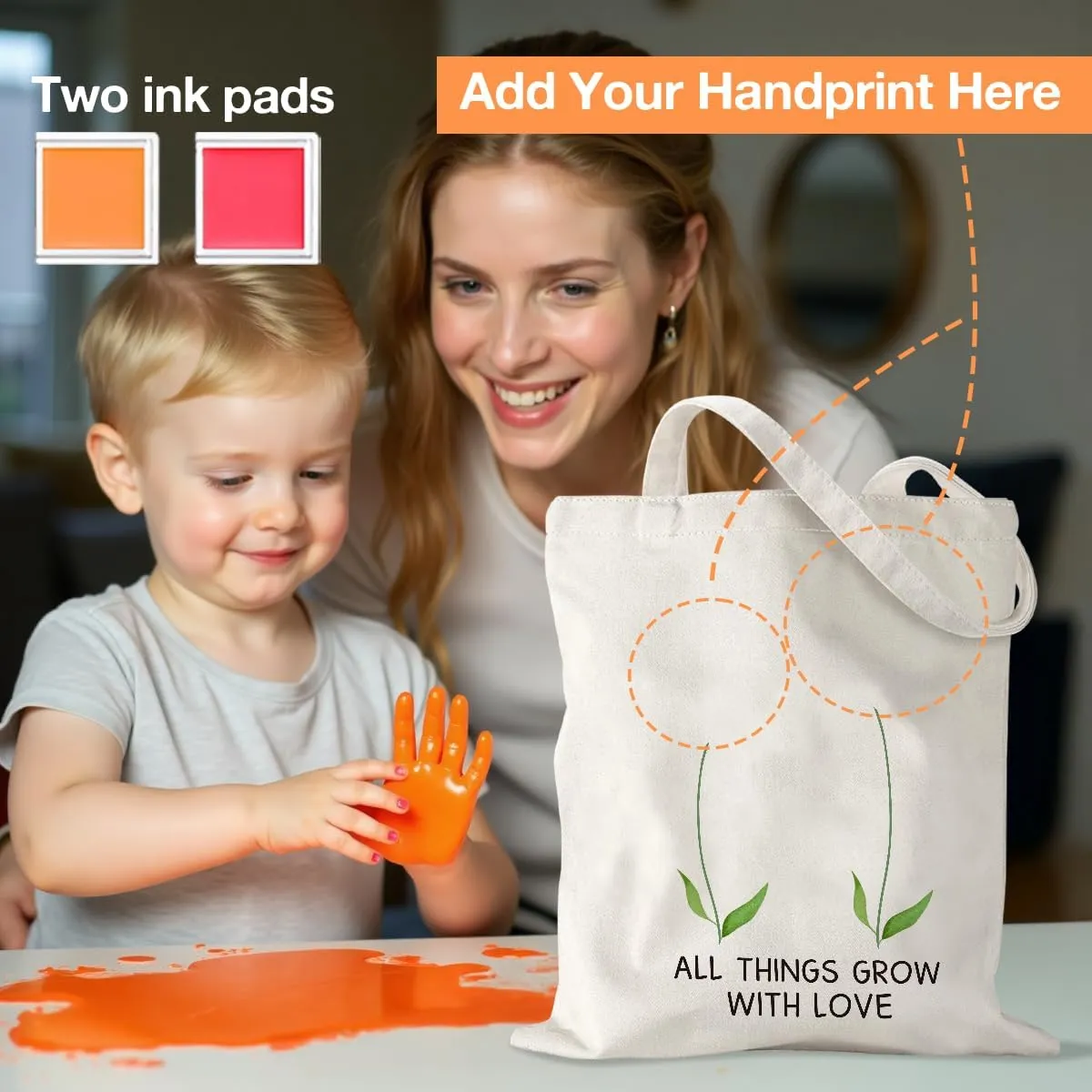 Mother's Day Mom Gifts for Mom Appreciation Thank You Teacher Gifts Handprint Diy Kit Canvas Tote Bags