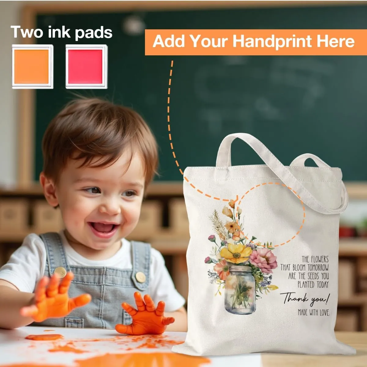 Mother's Day Mom Gifts for Mom Appreciation Thank You Teacher Gifts Handprint Diy Kit Canvas Tote Bags